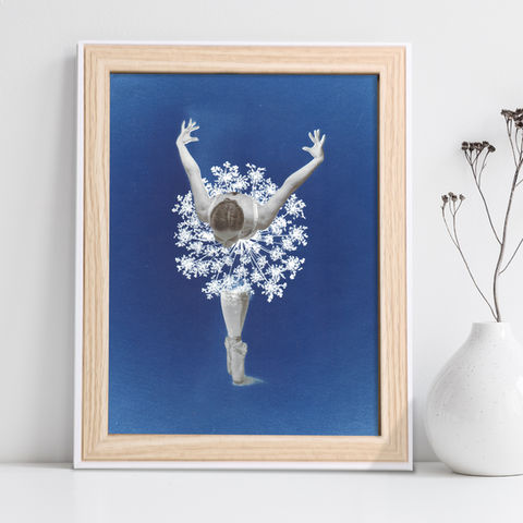cadre, cyanotype, décoration, danseuse, ballerine