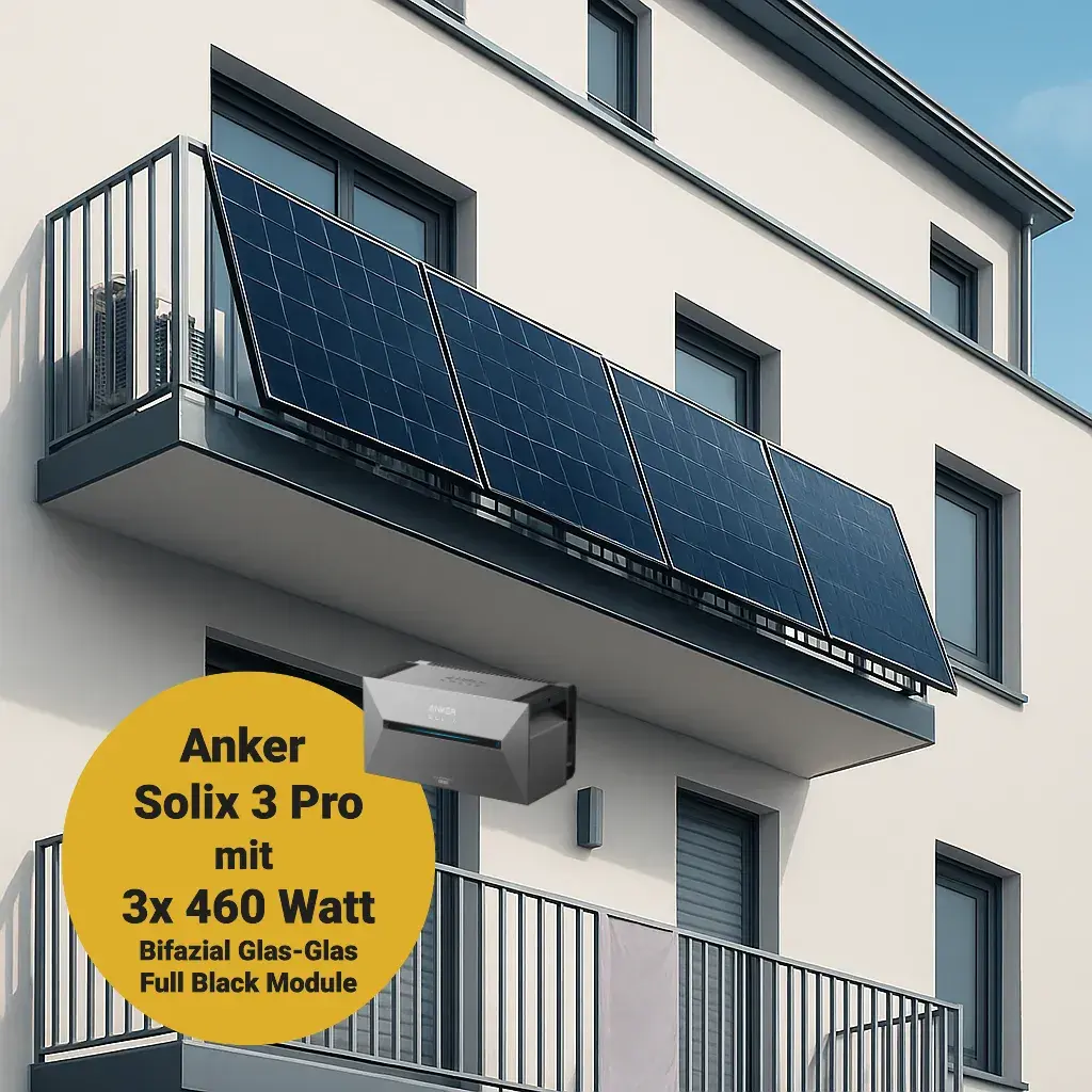 Tre-Balkonkraftwerk für Gitterbrüstung mit Anker Solix Solarbank 3 Pro