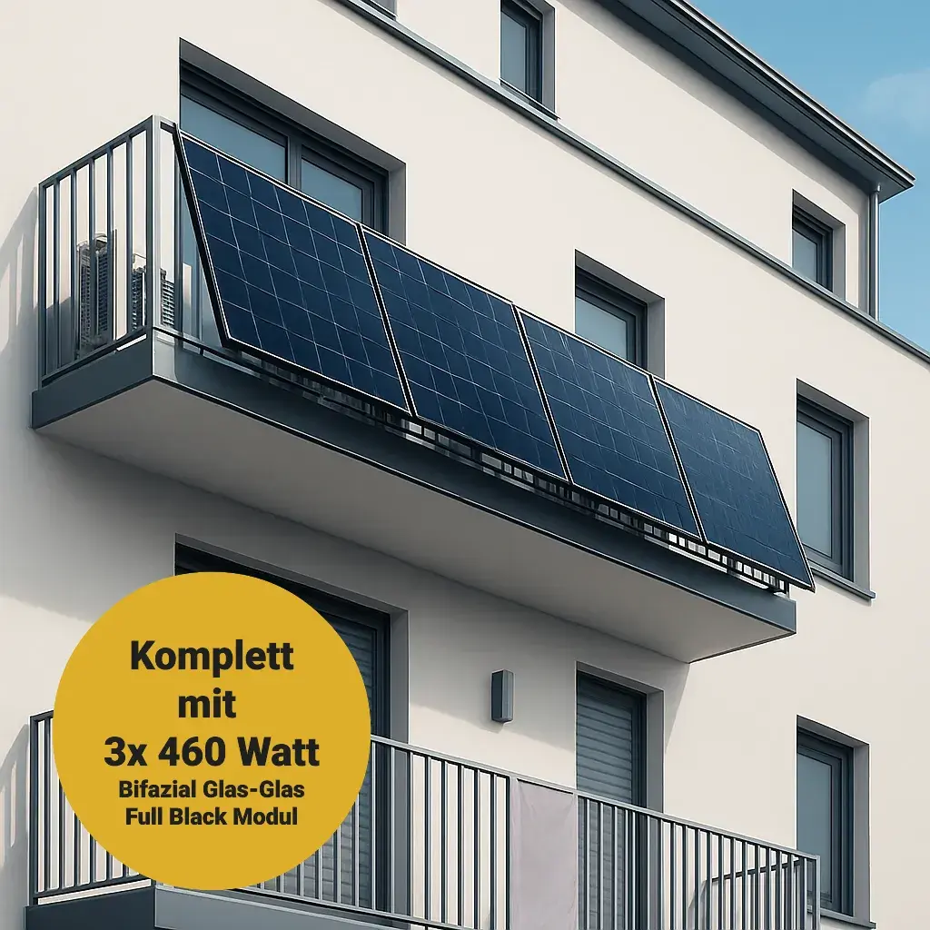 Tre-Balkonkraftwerk 1380W Full Black bifazial - Komplettset Gitterbalkon