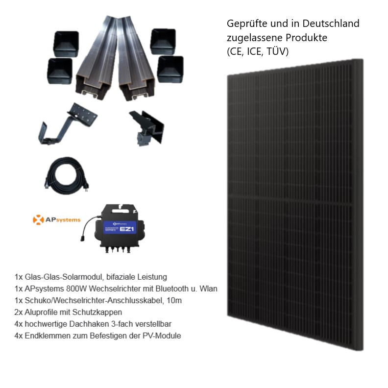 Miniaturbild: Single-Balkonkraftwerk 460W Full Black bifazial - Komplettset Schrägdach