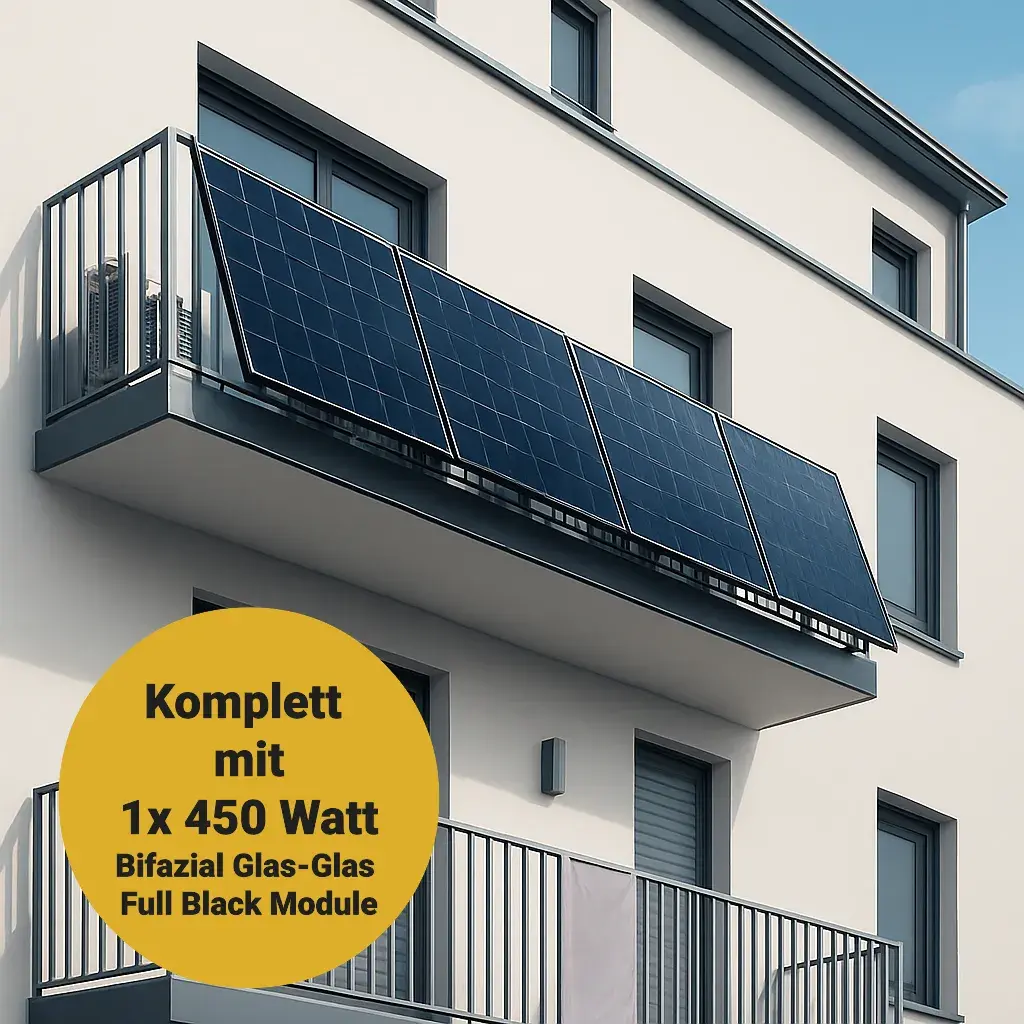 Single-Balkonkraftwerk 450W Full Black bifazial - Komplettset Gitterbalkon