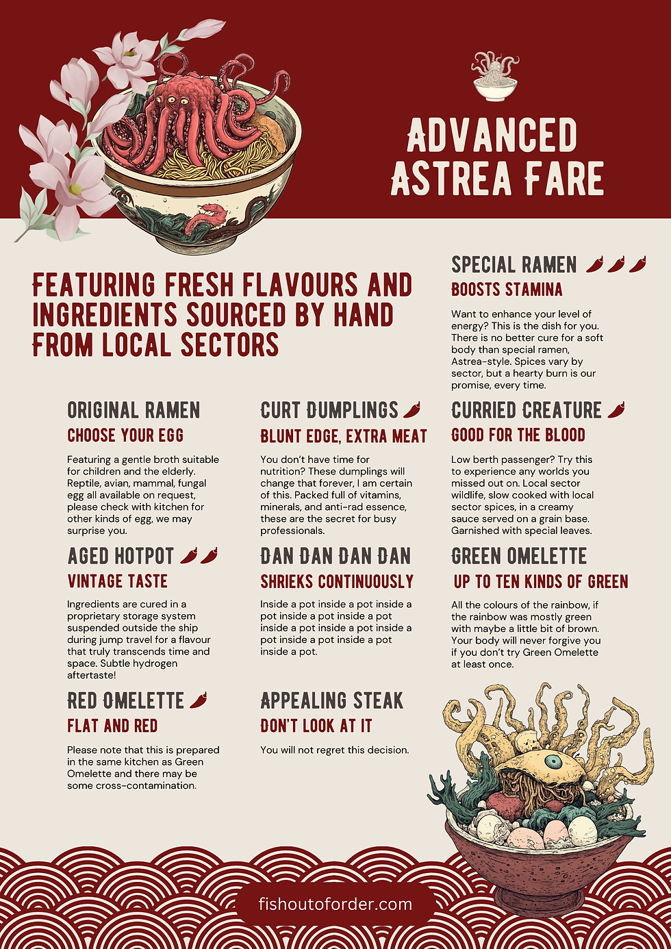 An image of my menu for The Astrea