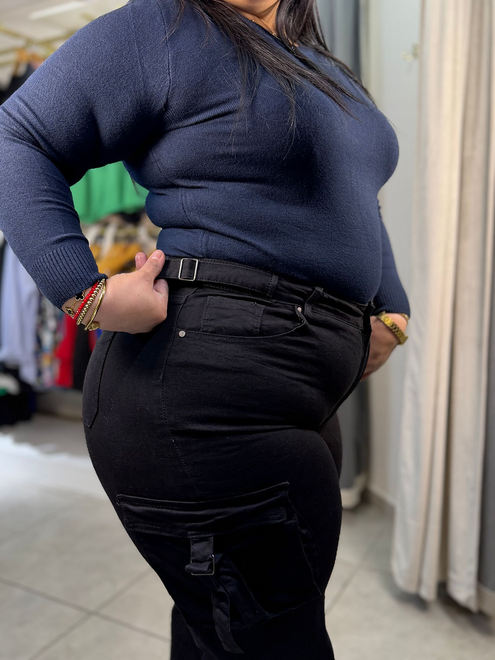 Miniatura: Jeans wide leg cargo negro lauten✨
