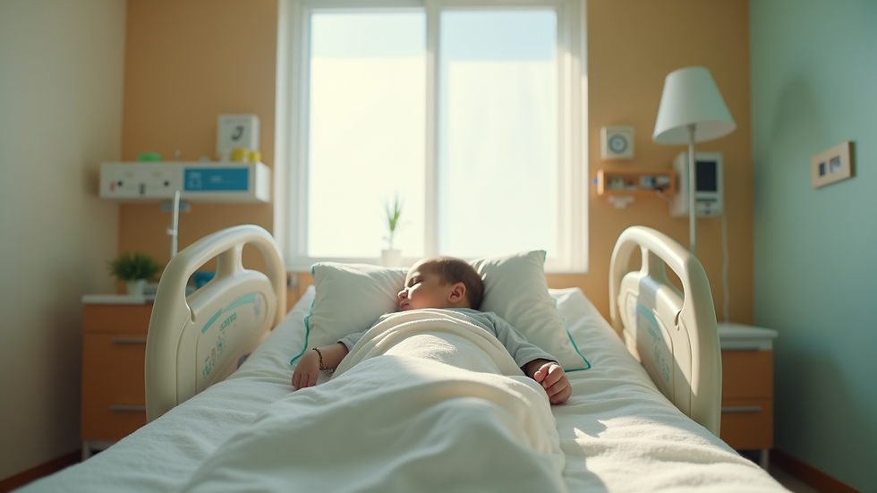 Eye-level view of a serene birthing space with soft lighting and calming decor