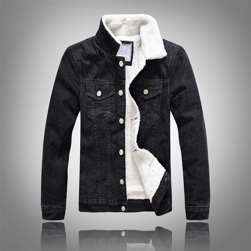 Thumbnail: Vintage Denim Cowboy Jacket: Men's Warm Winter Bomber