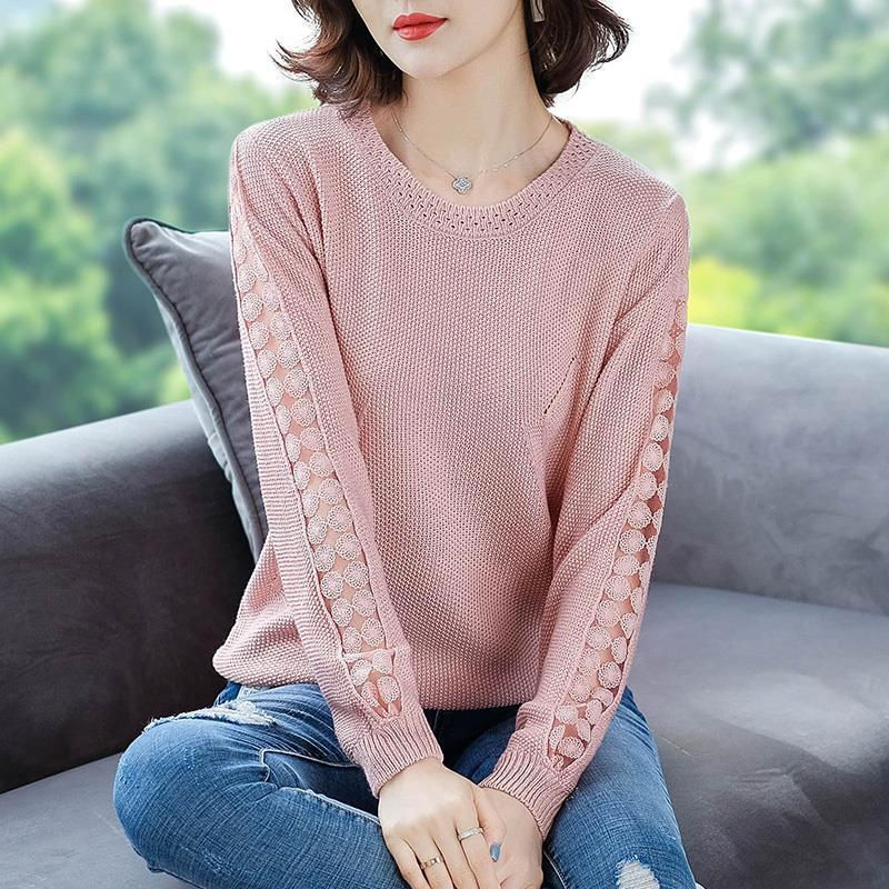 Thumbnail: LaceyBlossom Floral Lace Accent Sweater
