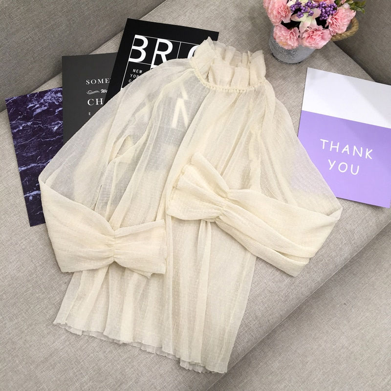 Thumbnail: Elegant Chiffon Bliss: Korean Bell Sleeve Shirt