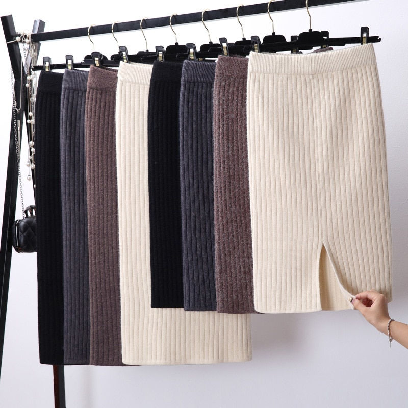 Thumbnail: CozyBloom Midi Knit Elegance Skirt