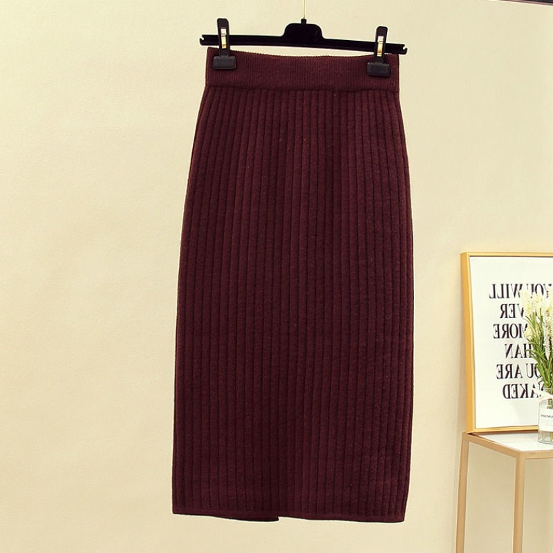 Thumbnail: CozyBloom Midi Knit Elegance Skirt