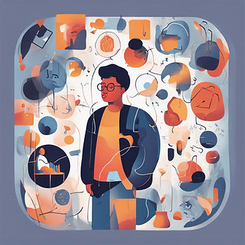 Illustration of a person surrounded by different experiences and perceptions. In the Center of the Zone.Chady Elias