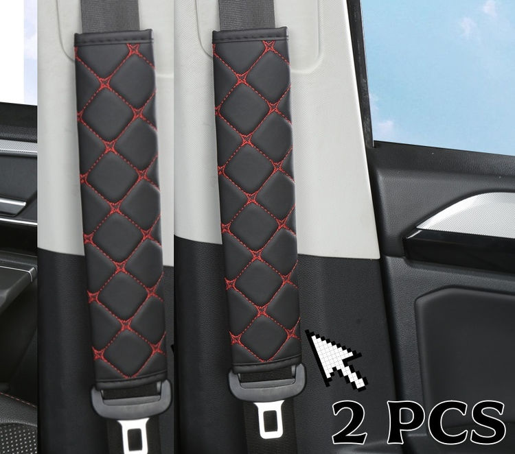 2PCS car seat belt shoulder pads PU leather rhombus wear-resistant and comfortab