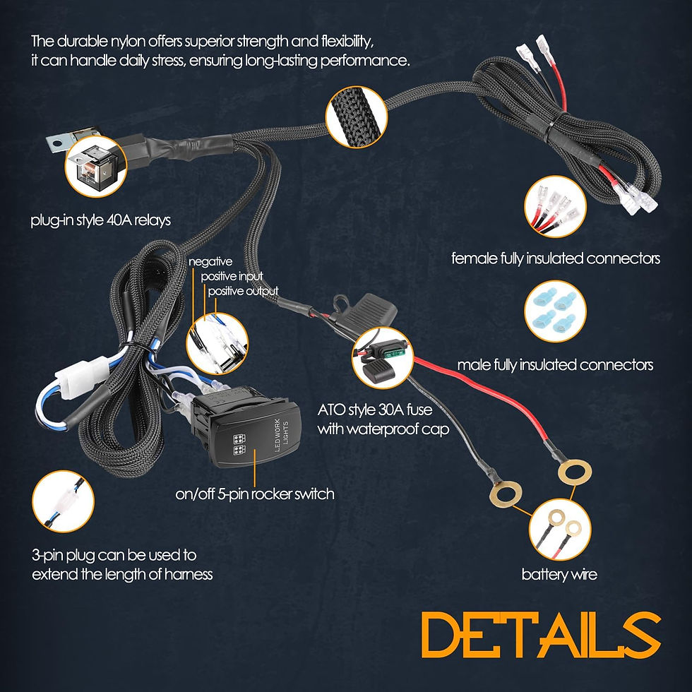 Thumbnail: 16.4FT LED Light Bar Wiring Harness Kit 300W 2Lead 16 AWG Universal LED Wiring H