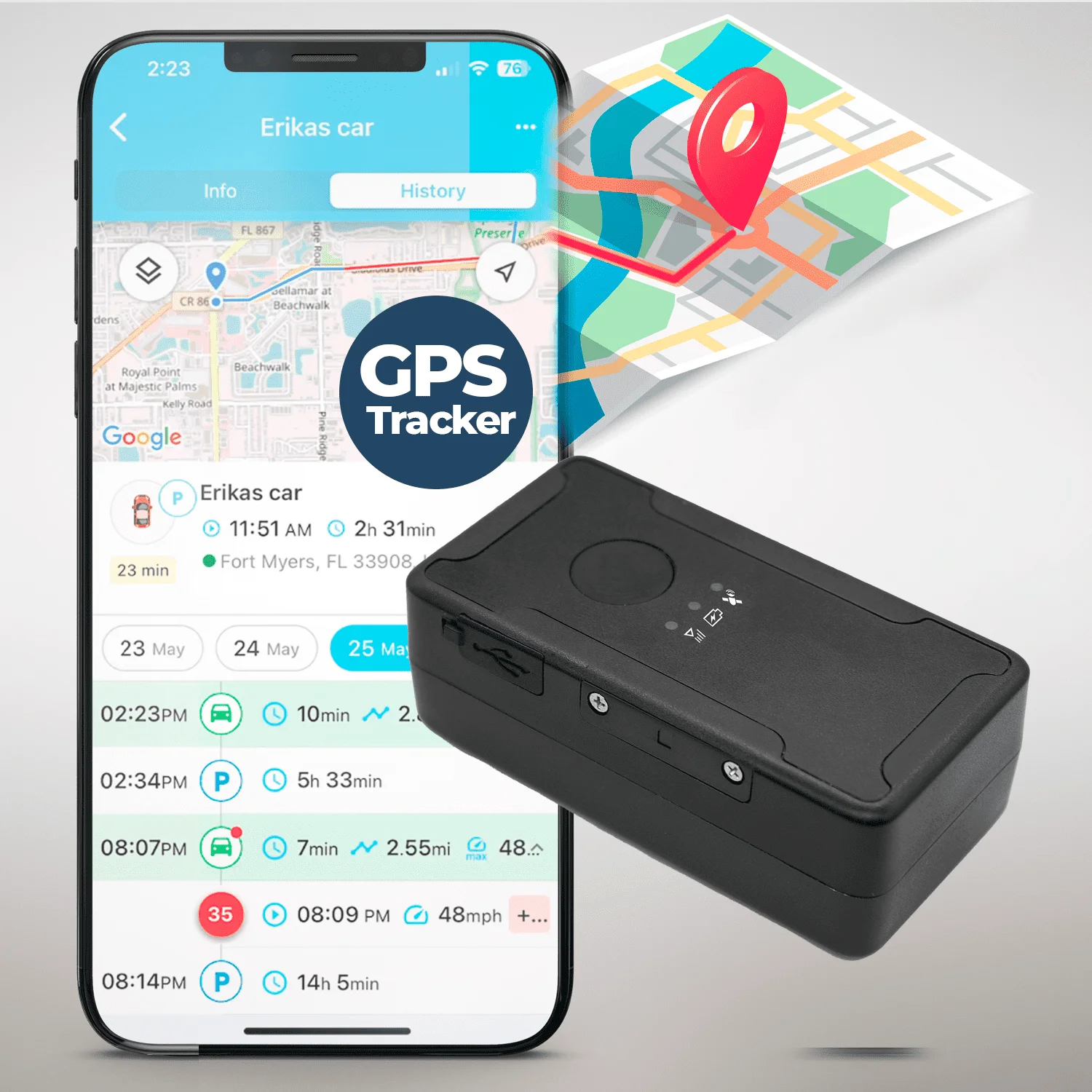 Small GPS Tracker for Vehicles, Love Ones, 4 Week Battery Life, Splash-Proof Cas