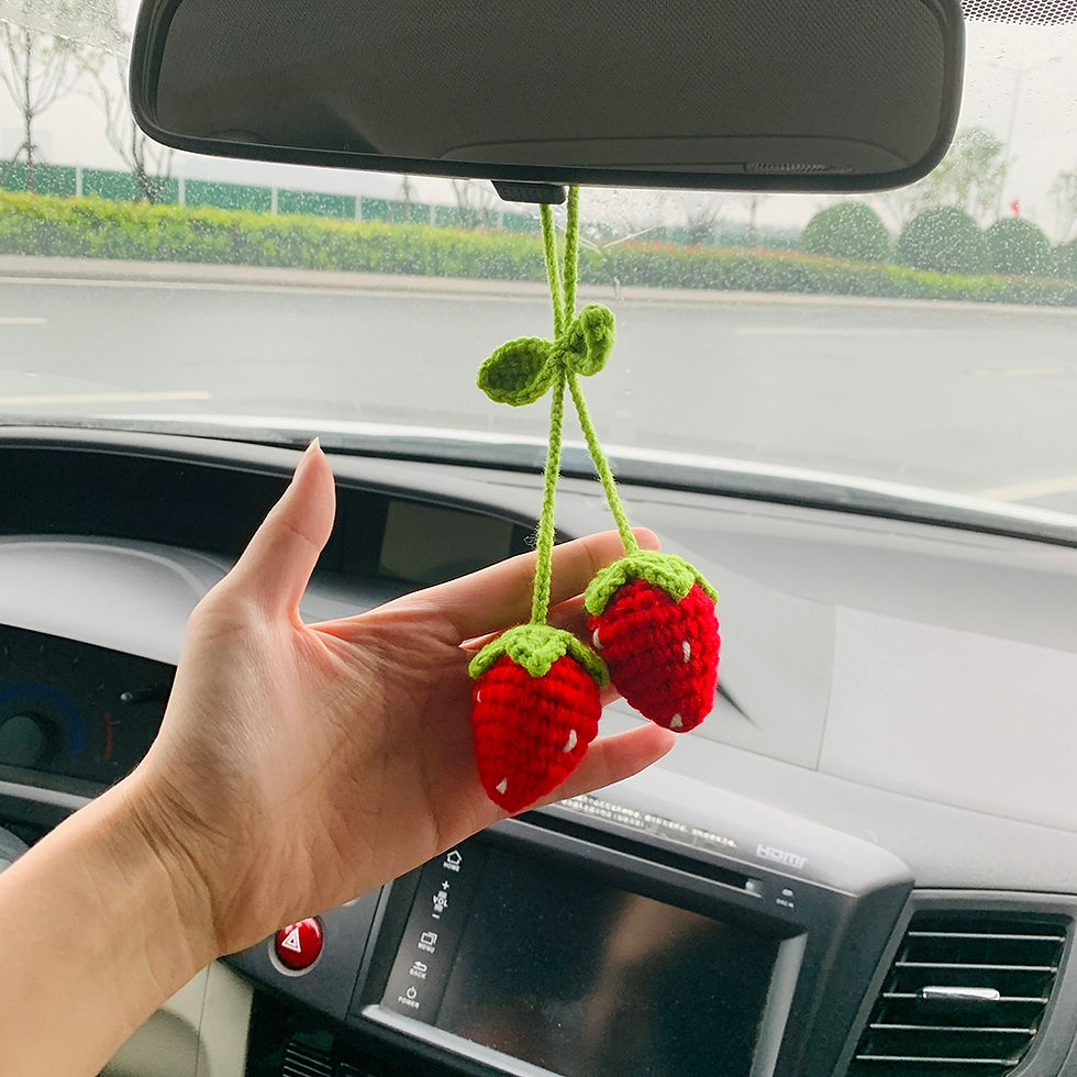 Thumbnail: Strawberry Car Mirror Hanging Accessories Charm Fruit Decoration For Women Teens