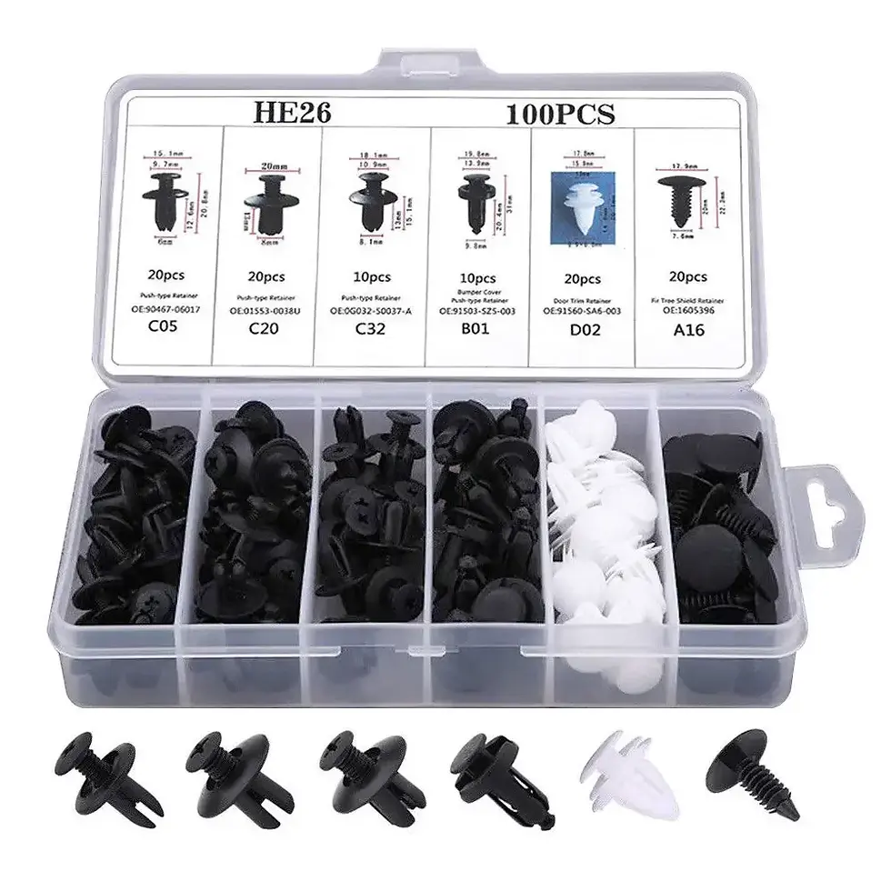 Thumbnail: 100pcs Mixed Auto Fastener Clip Car Body Push Retainer Pin Rivet Bumper Door Tri