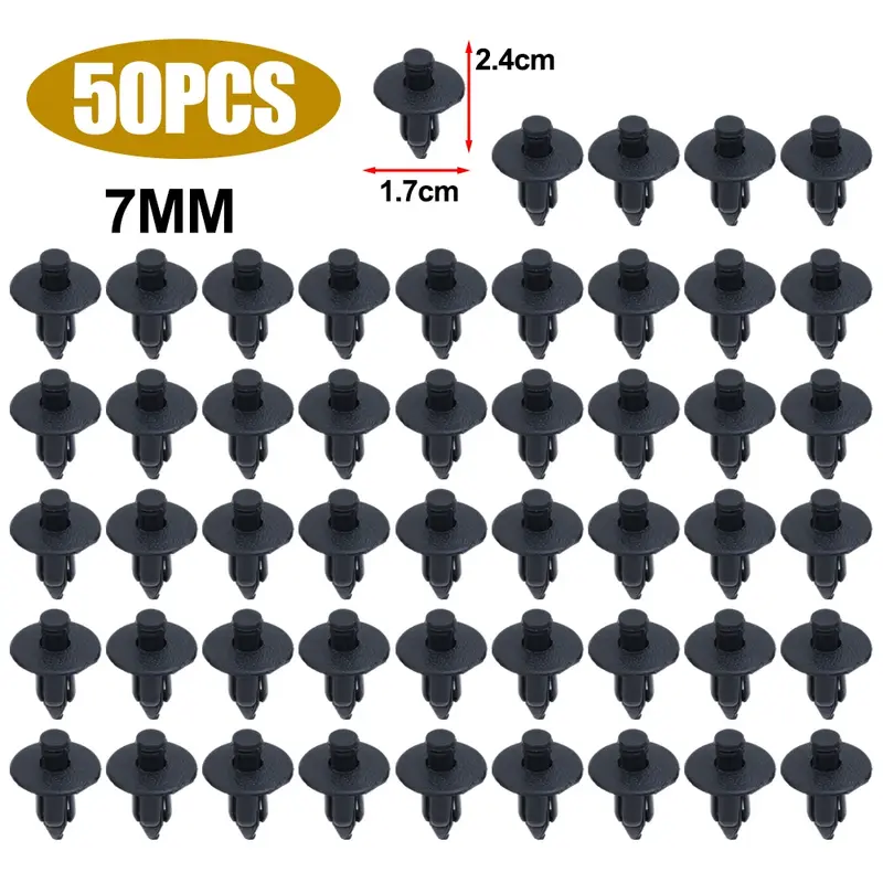 Thumbnail: 50pcs Car 8mm/6mm Hole Plastic Rivets Fastener Push Clip Black Auto Vehicle Door