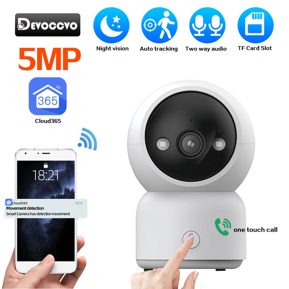 5MP One-touch Call Indoor Baby Monitor Cam WiFi PTZ Camera Auto Tracking Color N