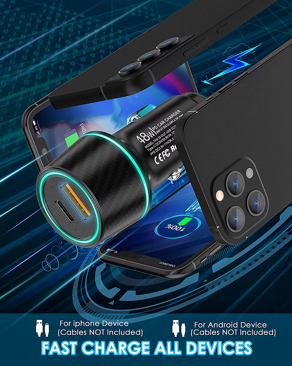 Thumbnail: Alloy USB C Car Charger Adapter, 48W Super Fast Car Charger PD & QC 3.0 Car Char