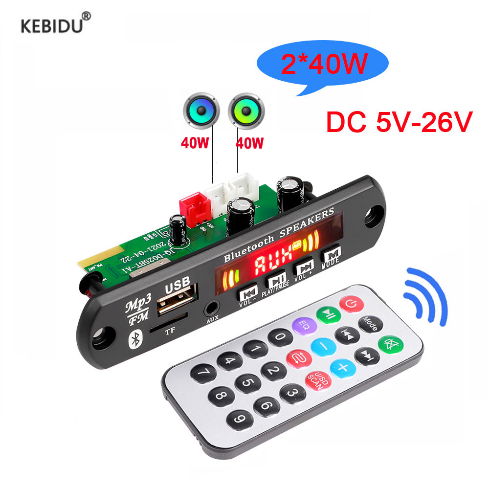 2*40W 80W Amplifier Bluetooth MP3 Decoder Board Handsfree mp3 Player 5V-26V 12V
