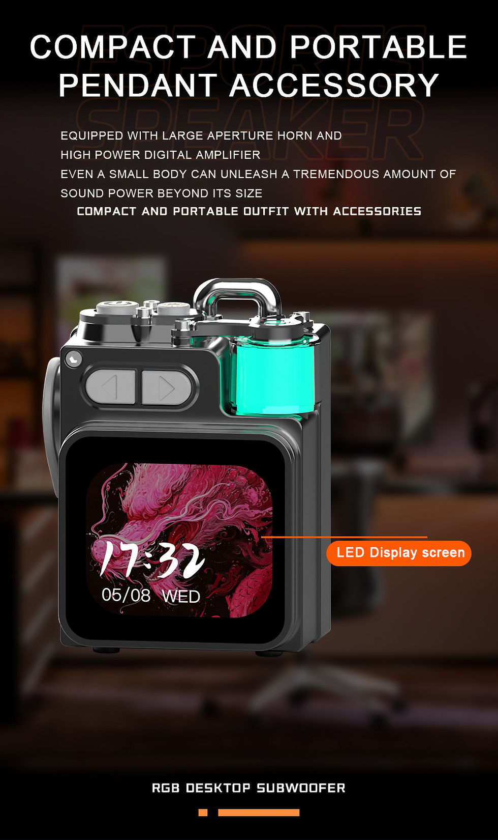 Thumbnail: New Wireless Metal Mechanical Speaker With LED Display Screen RGB Desktop Subwoo