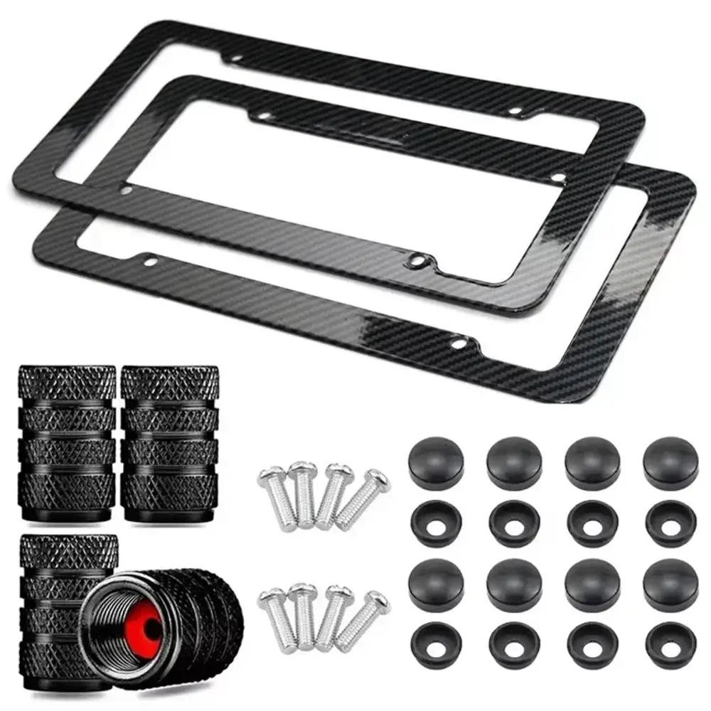 Black Carbon Fiber Pattern Plastic License Plate Frame Fiber Black Aluminum Meta