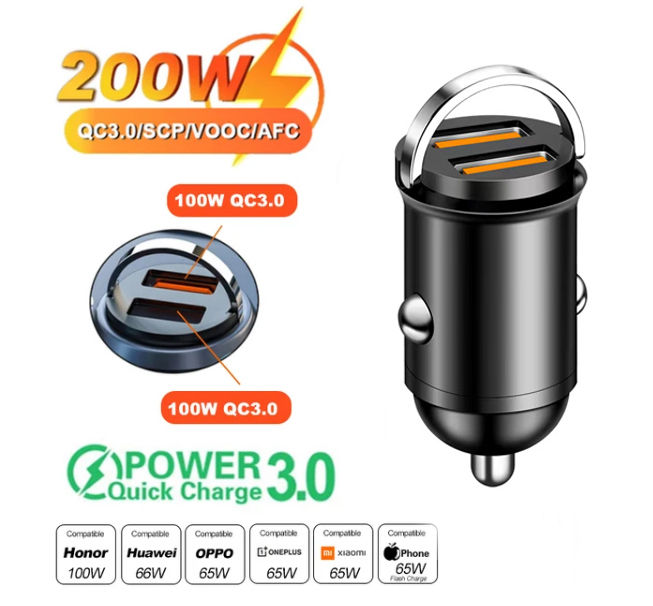 Thumbnail: Mini Car Charger 100W/200W 12-24V Car Lighter Fast Charging Type-C USB Charger f