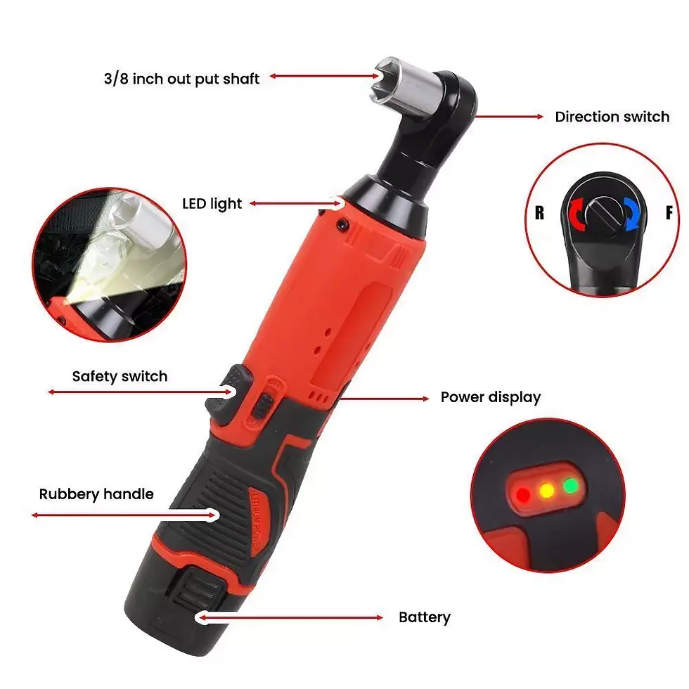 Thumbnail: Cordless Ratchet Wrench 3/8 Electric Wrenches Set With 2 Battery 12V Lithiu..