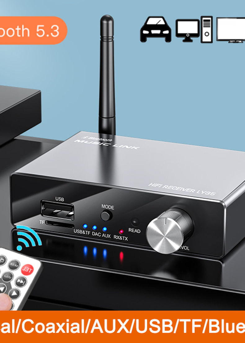 6 IN 1 DAC Bluetooth 5.3 Receiver Transmitter Optical Coaxial AUX RCA USB TF Wir