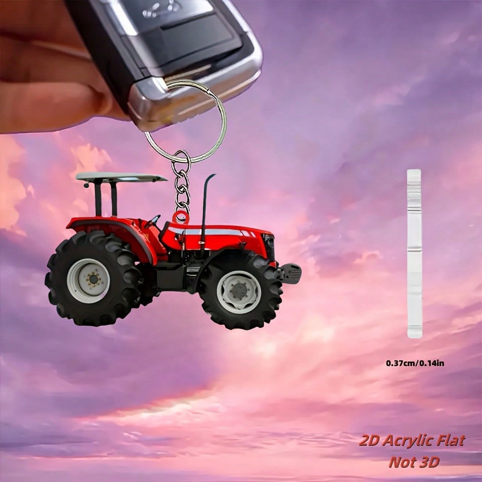Thumbnail: Red Tractor Keychain, 2D Decorative Key Ring, Suitable for Car Keys, Backpack De