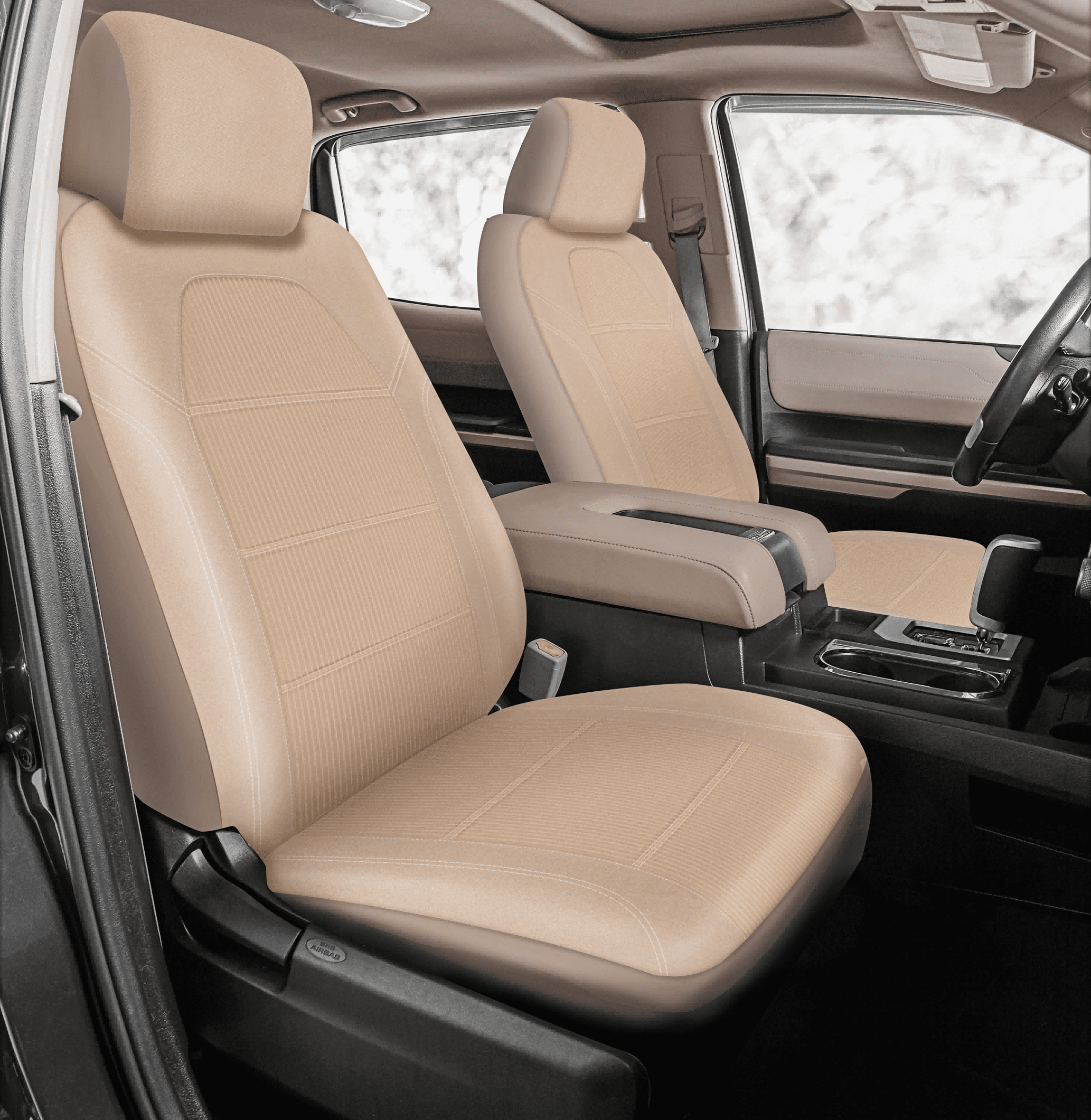 Auto Drive 2 Piece Truck Seat Cover Santos, Jacquard Tan - Universal Fit, 2..