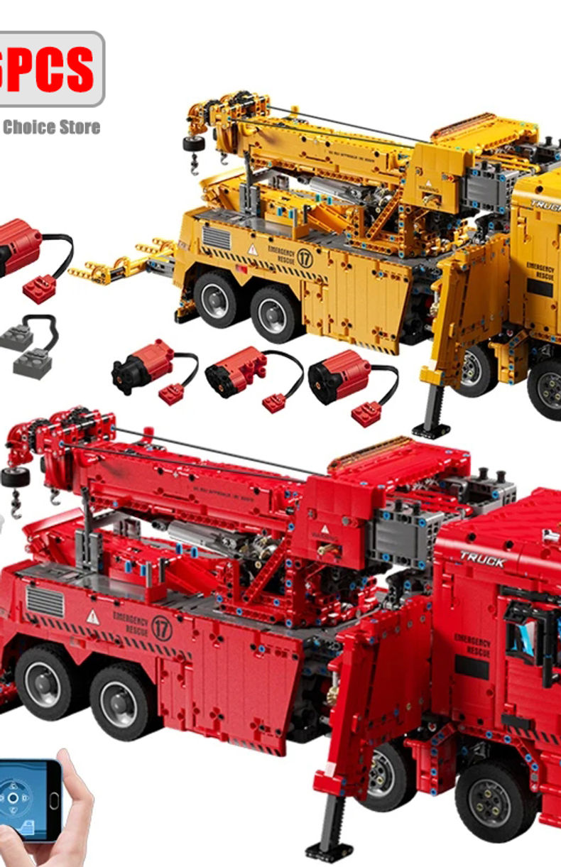 Technical Car Rescue Vehicle APP Remote Control Crane Electric Moter Trucks MOC