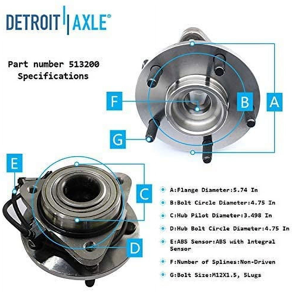Thumbnail: Detroit Axle - 2WD Front Wheel Bearing Hubs for 98-05 Chevy Blazer 98-04 GM..