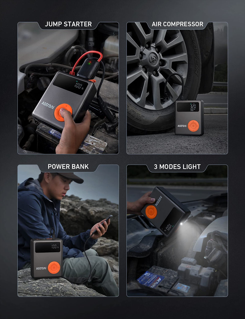 Thumbnail: Jump Starter, Car Battery Charger, with Air Compressor Tire Inflator 150 Ps..