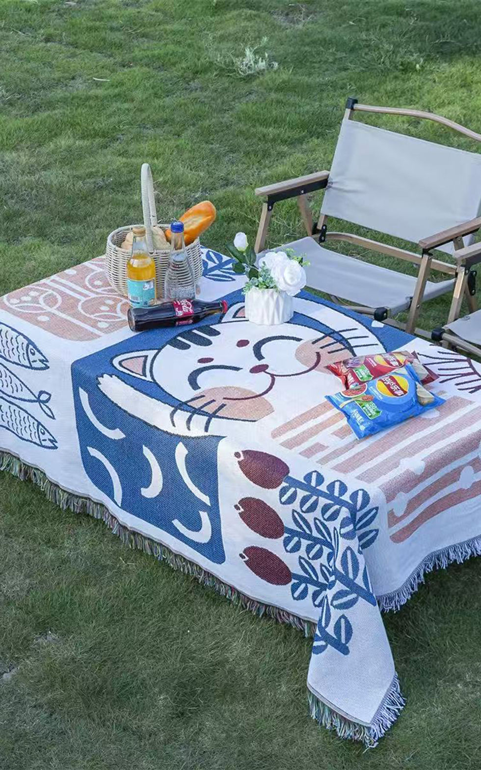 Thumbnail: 1PC cat patterned camping blanket, picnic mat, tablecloth, sofa towel, suitable