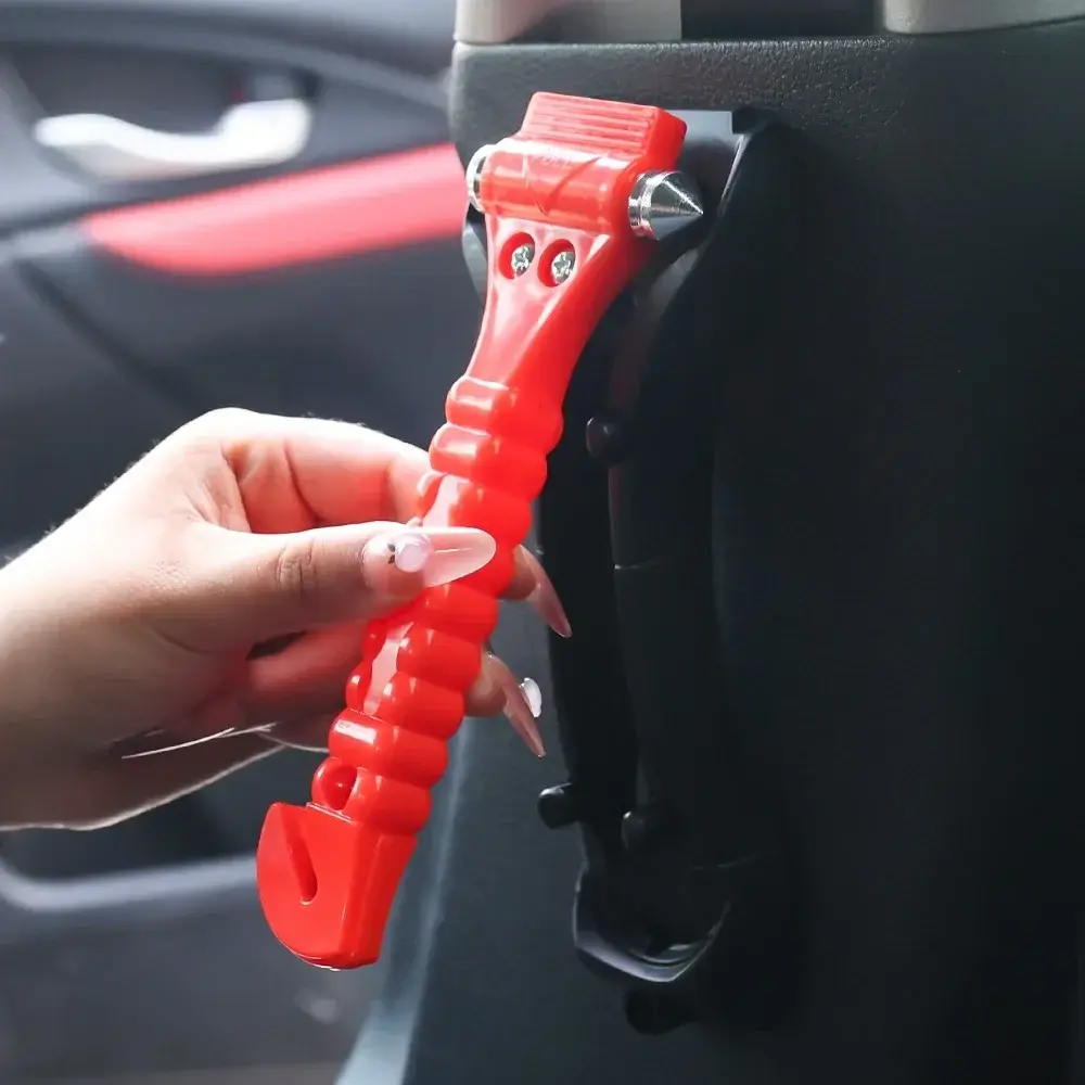 Car window breaking hammer, one handed operation of glass crusher and cutting ma