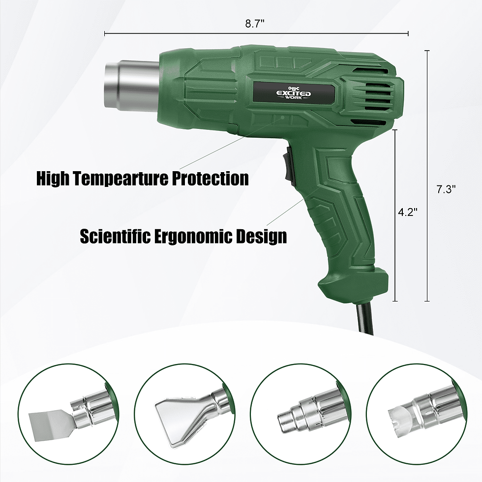 Thumbnail: Heat Gun,1500W Fast Heating Heavy Duty Hot Air Gun Kit, 662 ℉~1022 ℉(55℃-55..