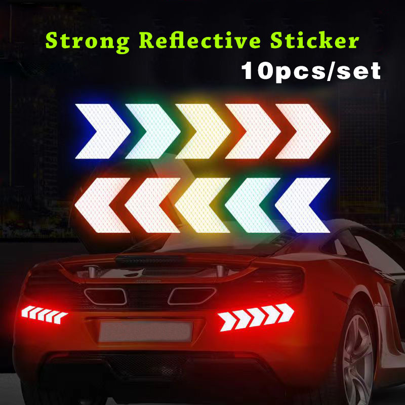 10pcs/set Car Bumper Reflective Safety Strip Stickers Car Arrow Reflective Stick