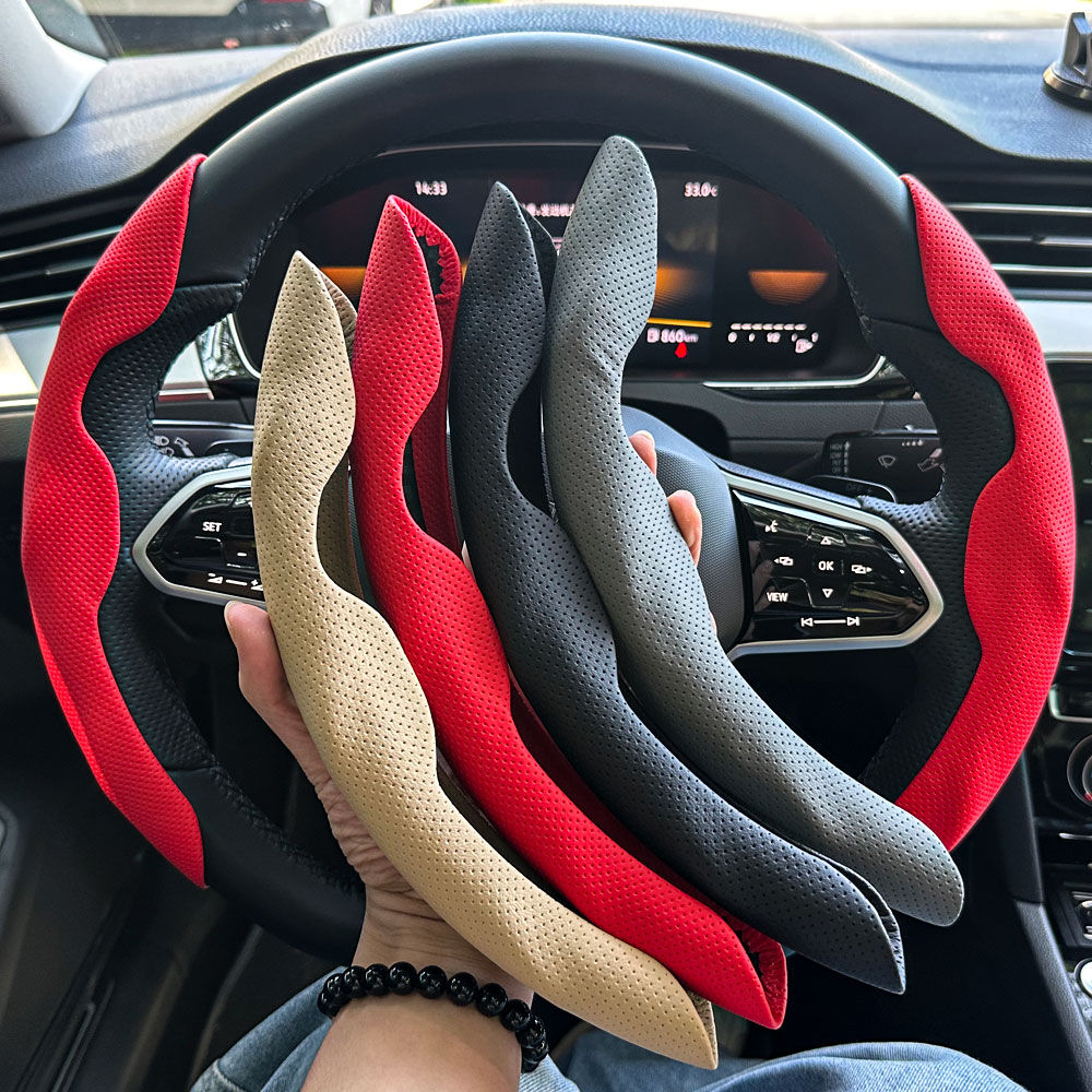 Universal D-shaped Round Car Steering Wheel Cover Ventilation hole Leather Absor