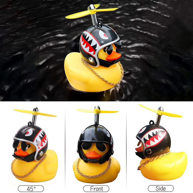 Thumbnail: Car Rubber Duck Toy With Helmet Small Black/Yellow Duck Road Bike Motor Helmet R