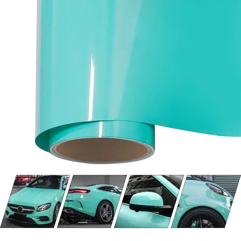 Glossy PET Tiffany Blue Car Vinyl Car Wrapping Film Decal With Air Release Techn