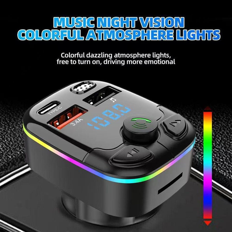 Thumbnail: Car Charger FM Transmitter Bluetooth 5.0 PD Type-C Dual USB Ambient Player Hands