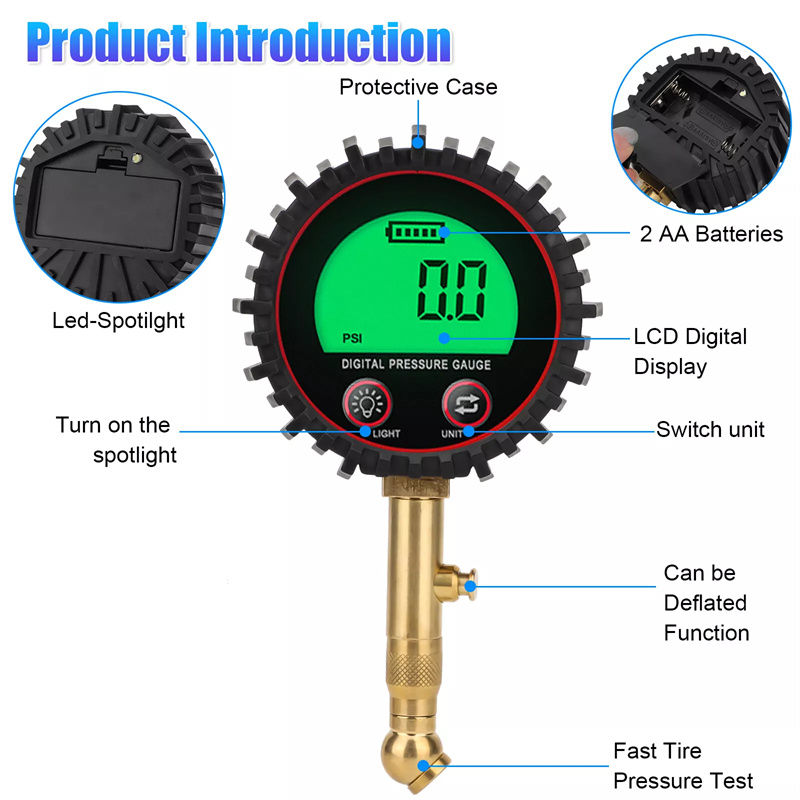 Thumbnail: Tire Pressure Gauge 3-255PSI Backlight LCD Display Digital Air Pressure Gauge Fo