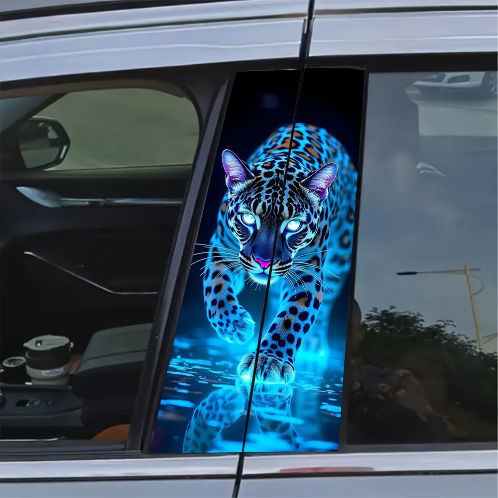 2 pieces luminous leopard print car B pillar sticker durable vinyl protective fi