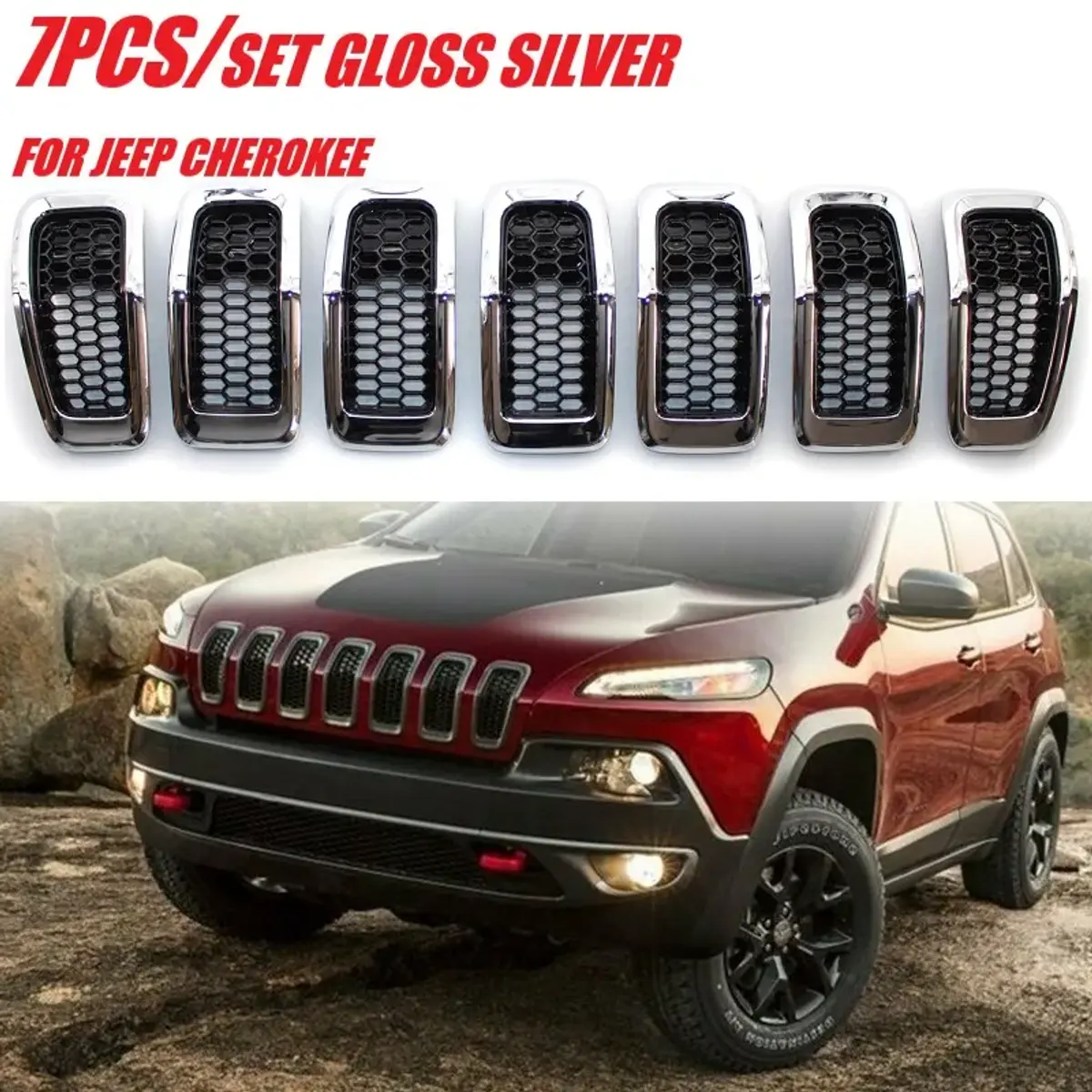 7PCS Car Front Bumper Central Grill Cover Trim Replaced Mesh Honeycomb Racing Gr