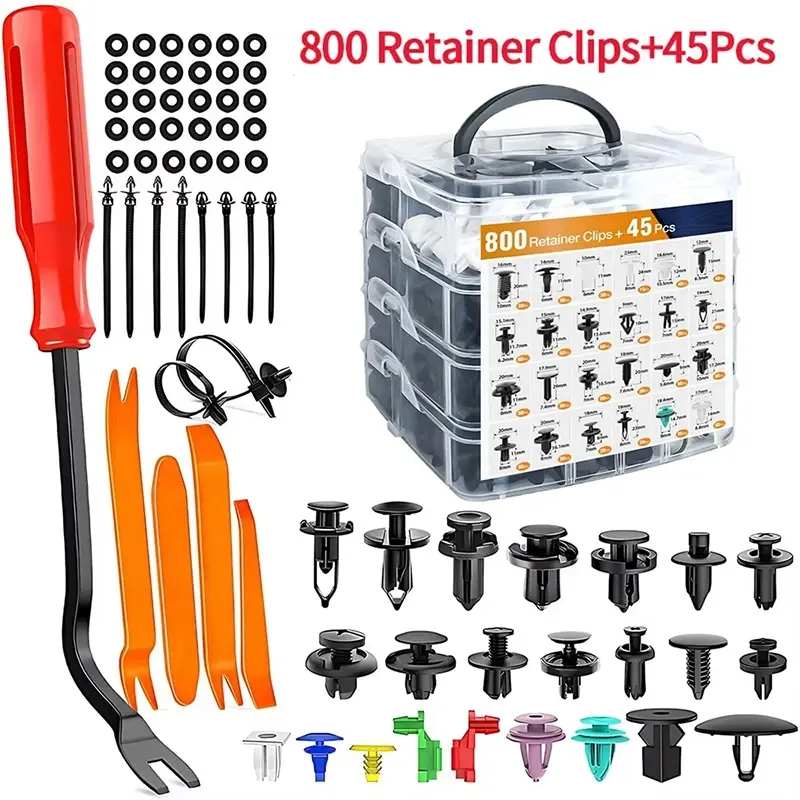 Thumbnail: 6 Size 100-820Pcs Auto Fastener Clips Kit Plastic Rivets Fastener Screw Car Bump