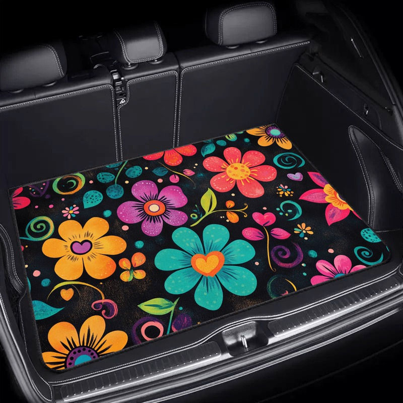 Thumbnail: 1pcs Car Trunk Mat Colorful Flower Design Dust-Proof Mat Wear-Resistant Dirt-Res