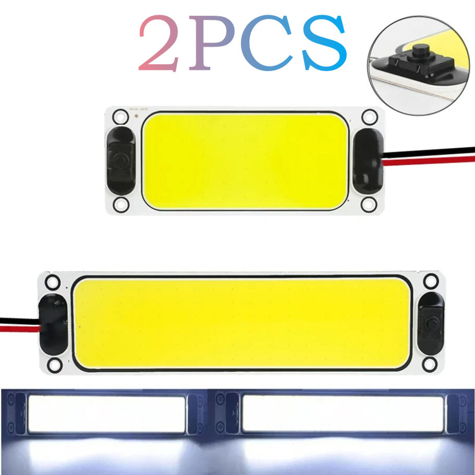 2PCS LED Car With Switch Reading Night Light 12-90V Interior COB Light Ceiling L