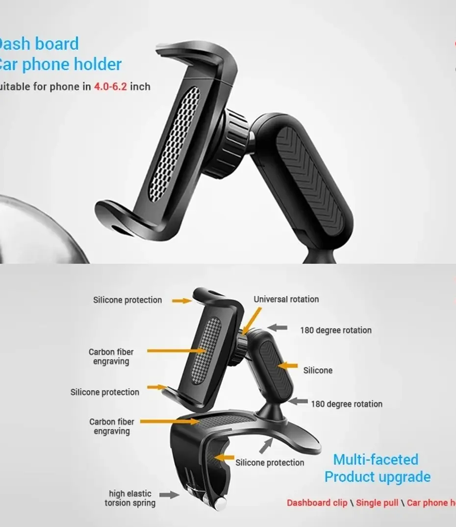 360 Degree Rotation Dashboard Car Phone Holder ABS Mobile Sun Visor Holder Auto