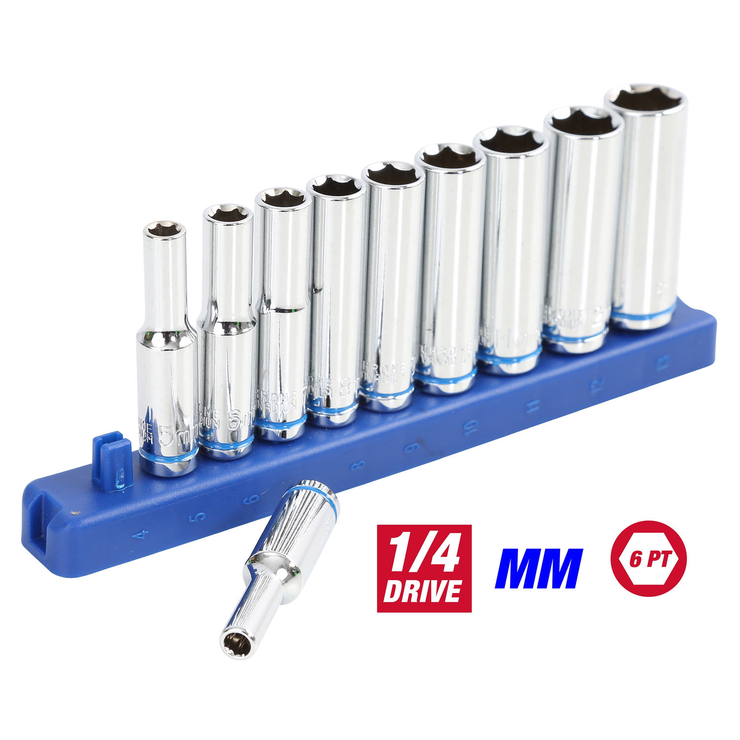 Hyper Tough 11-Piece, 1/4-Inch Drive Deep Metric Sockets, 5826C