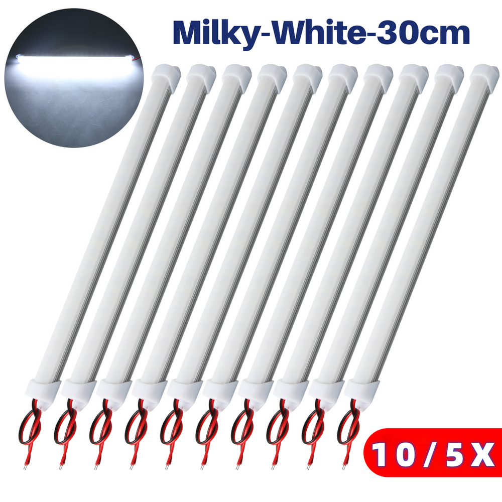 10/5PCS 12V 30CM White Interior LED Car Light Bar Rigid Strip Lamp for Van Bus C